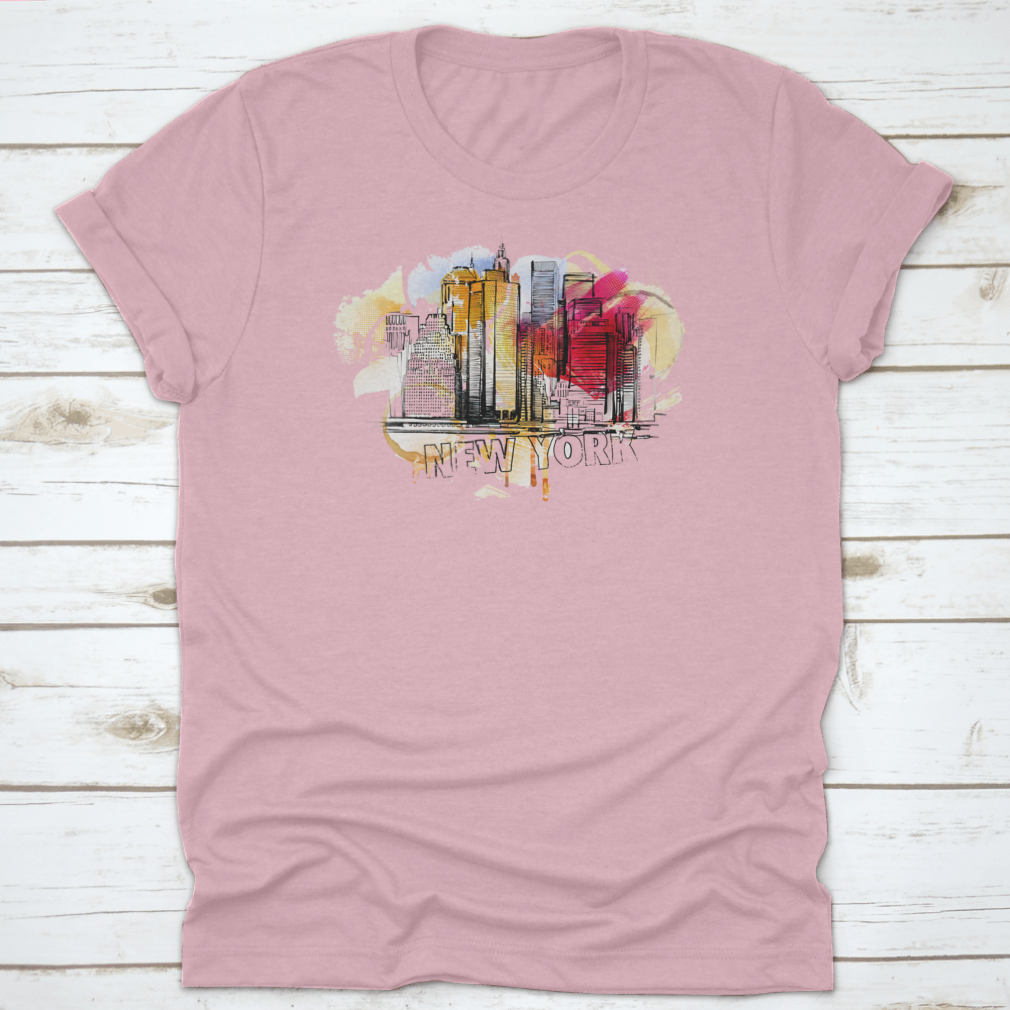 Stylish New York City Building Sketch shirt featuring iconic skyline design, available in various sizes and colors.