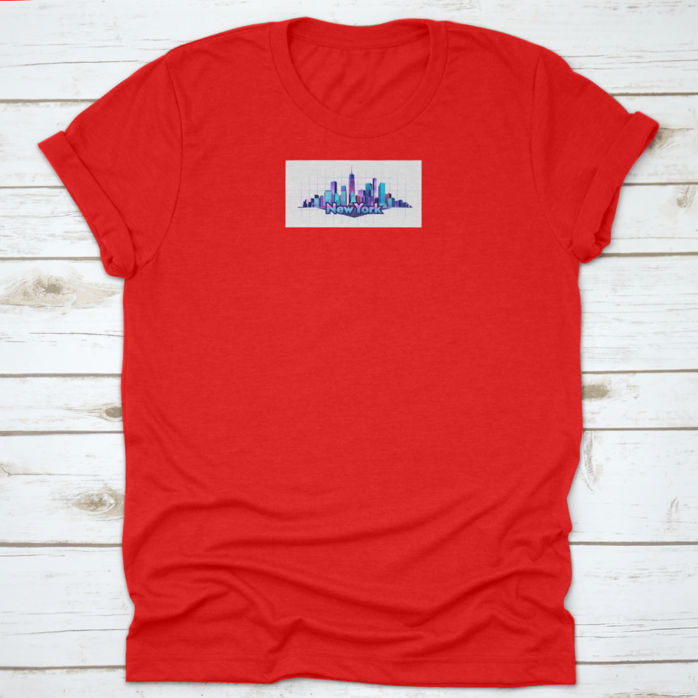 A stylish T-shirt featuring a vector design of New York City's iconic buildings on a white background, showcasing urban culture.