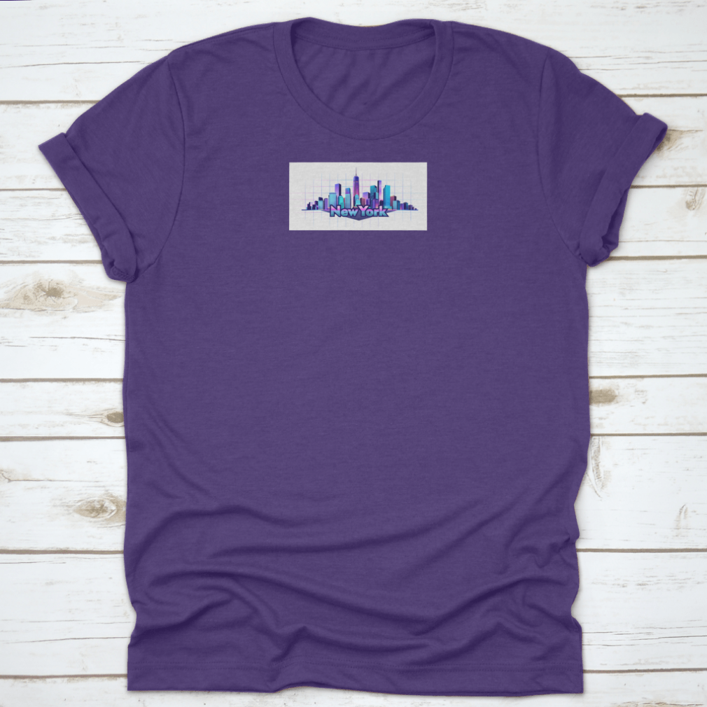 A stylish T-shirt featuring a vector design of New York City's iconic buildings on a white background, showcasing urban culture.
