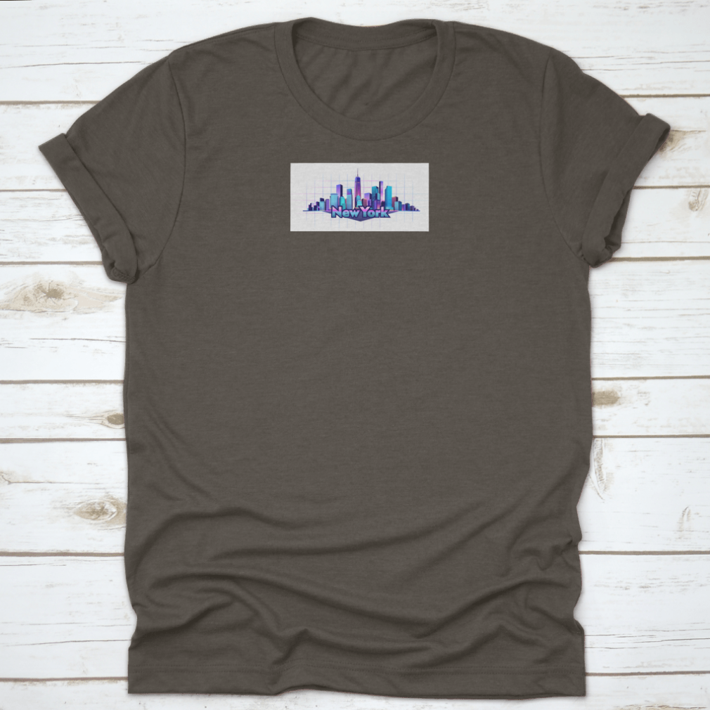 A stylish T-shirt featuring a vector design of New York City's iconic buildings on a white background, showcasing urban culture.