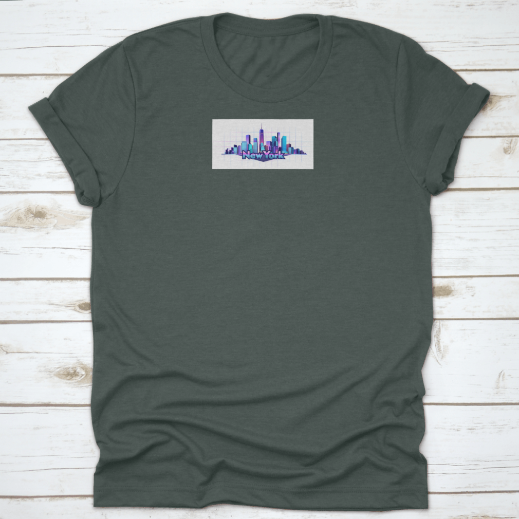 A stylish T-shirt featuring a vector design of New York City's iconic buildings on a white background, showcasing urban culture.