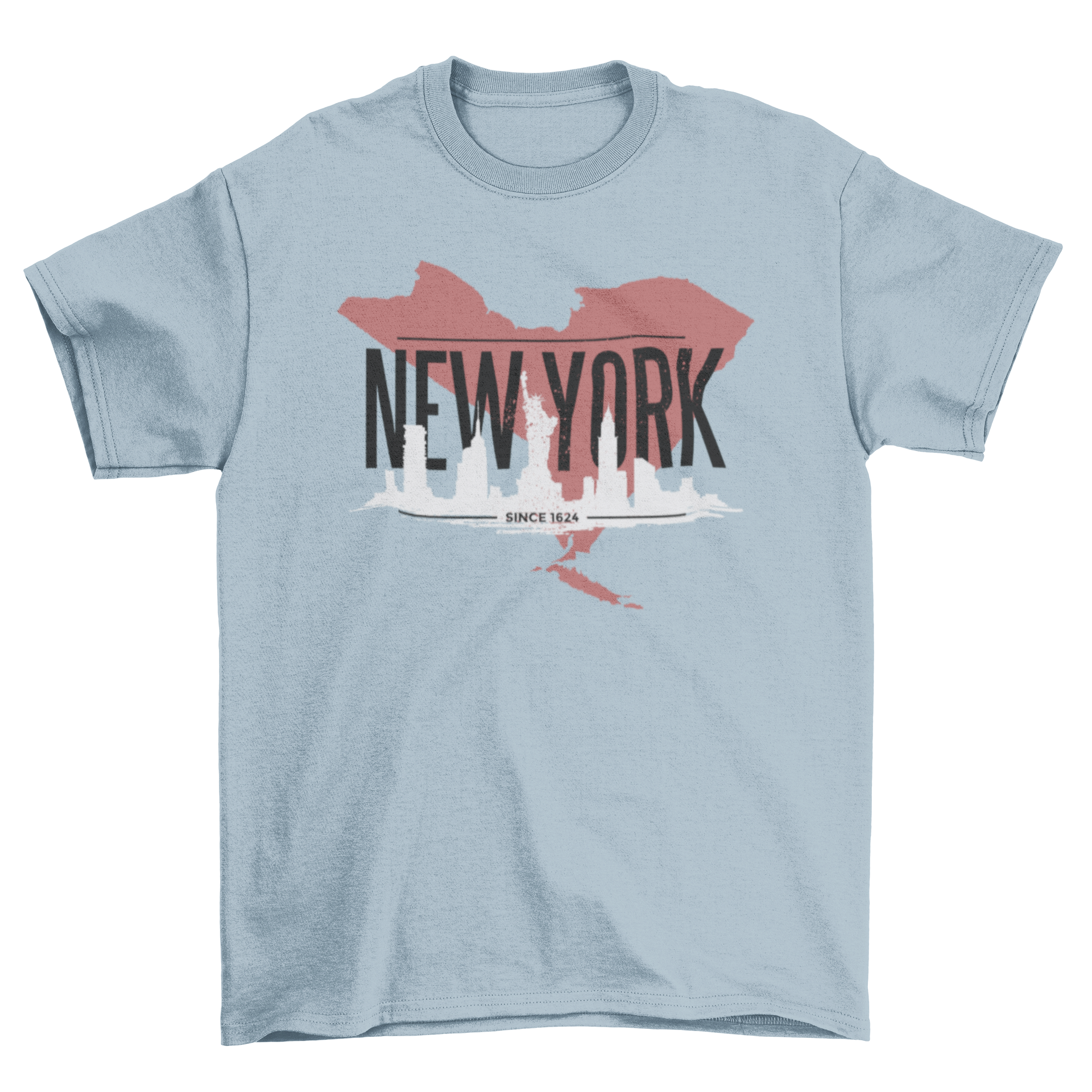 A rugged t-shirt featuring the New York skyline silhouette and bold 'New York' lettering, perfect for city lovers.