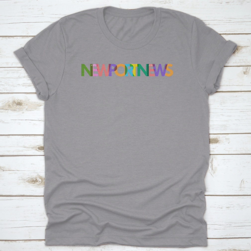 Newport News City Word Text Vector Design T-shirt in grey, showcasing a stylish and comfortable fit.