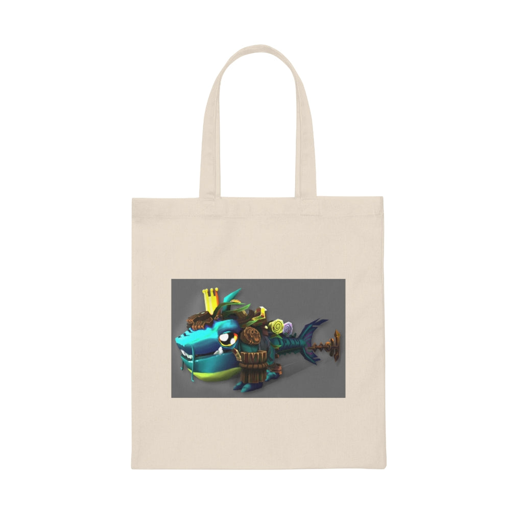 Nibblers the Misfit Shark Canvas Tote Bag featuring a fun shark design, made from durable 100% cotton sheeting with reinforced handles.