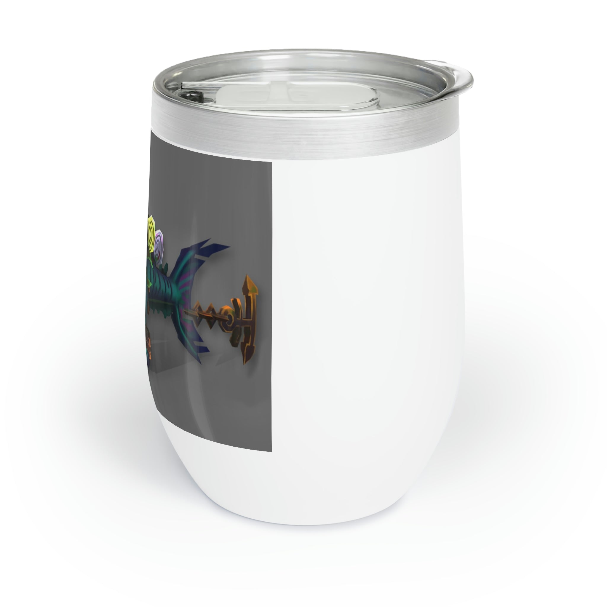 Nibblers the Misfit Shark Chill Wine Tumbler in stainless steel with a customizable design, perfect for keeping drinks at the ideal temperature.