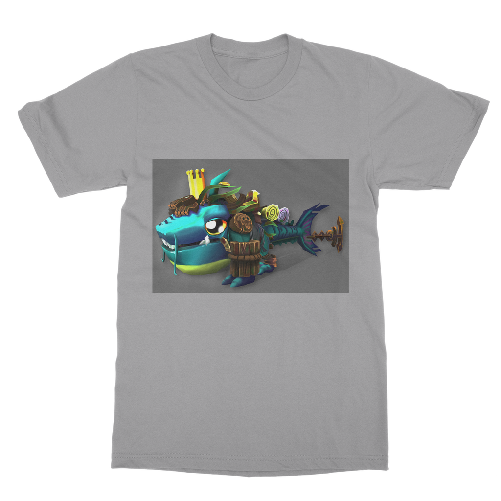 Nibblers the Misfit Shark Classic Adult T-Shirt in various colors, showcasing its soft fabric and round neck design.