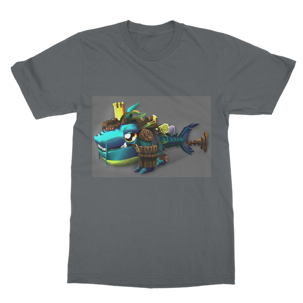 Nibblers the Misfit Shark Classic Adult T-Shirt in various colors, showcasing its soft fabric and round neck design.