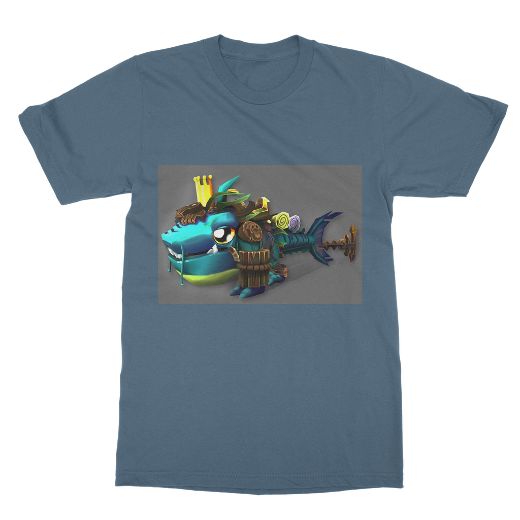 Nibblers the Misfit Shark Classic Adult T-Shirt in various colors, showcasing its soft fabric and round neck design.