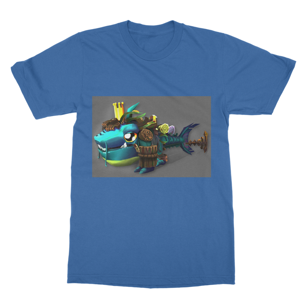 Nibblers the Misfit Shark Classic Adult T-Shirt in various colors, showcasing its soft fabric and round neck design.