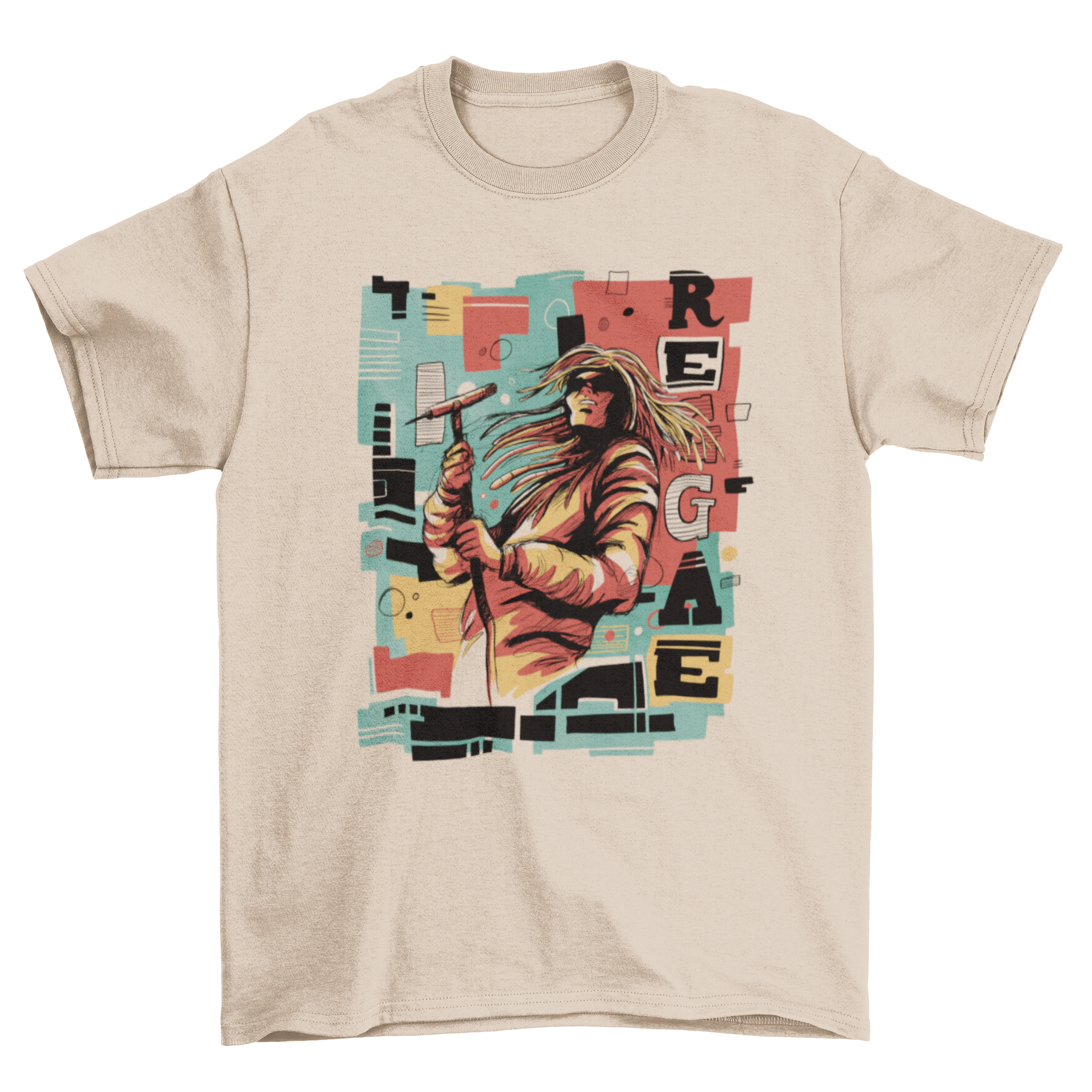 Abstract design of a rastafari reggae musician on a stylish t-shirt.
