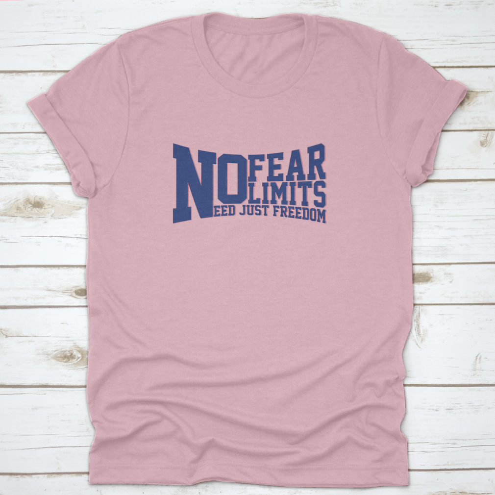 A stylish No Fear No Limits Varsity graphic tee made of soft cotton, featuring a bold slogan design, perfect for casual wear.