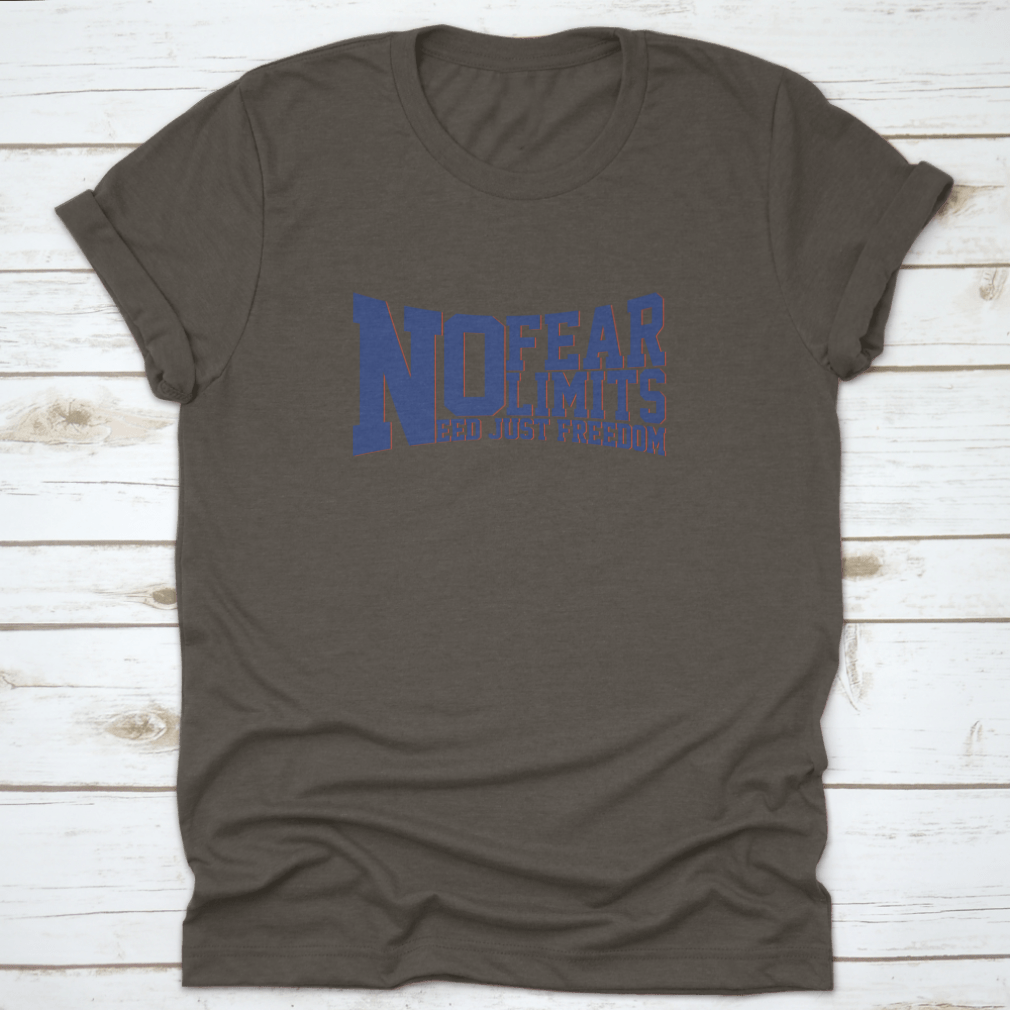 A stylish No Fear No Limits Varsity graphic tee made of soft cotton, featuring a bold slogan design, perfect for casual wear.