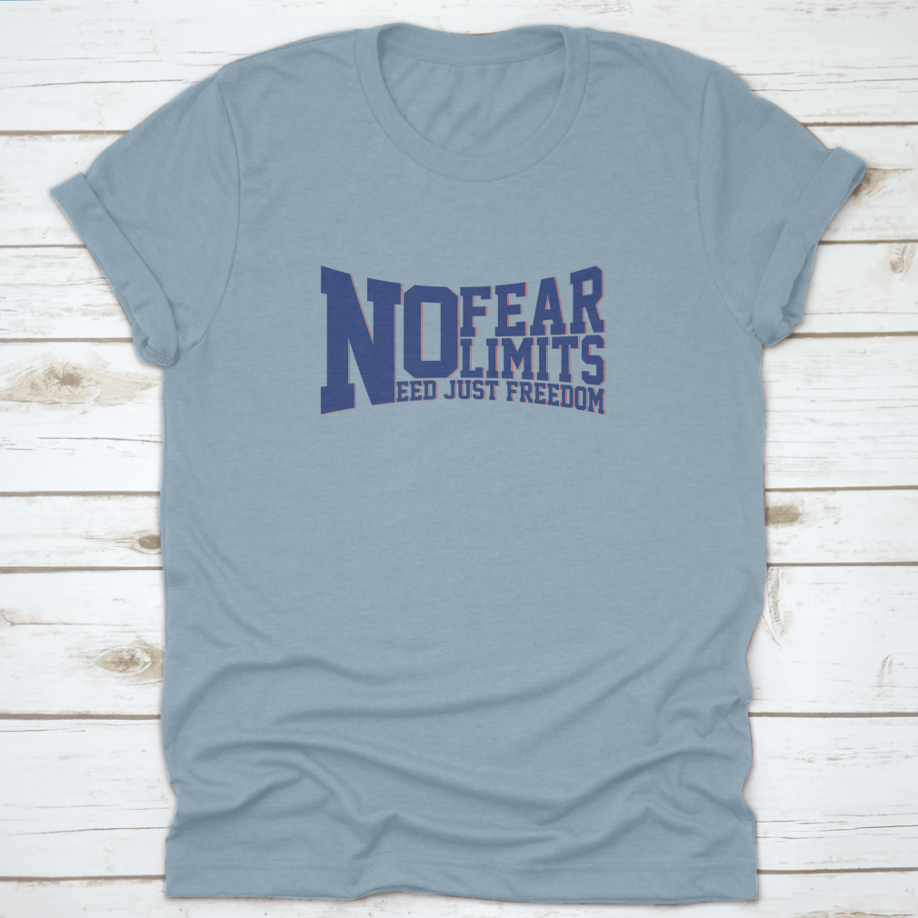A stylish No Fear No Limits Varsity graphic tee made of soft cotton, featuring a bold slogan design, perfect for casual wear.