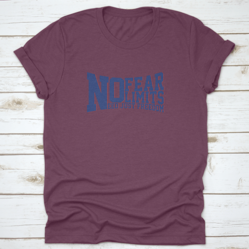 A stylish No Fear No Limits Varsity graphic tee made of soft cotton, featuring a bold slogan design, perfect for casual wear.