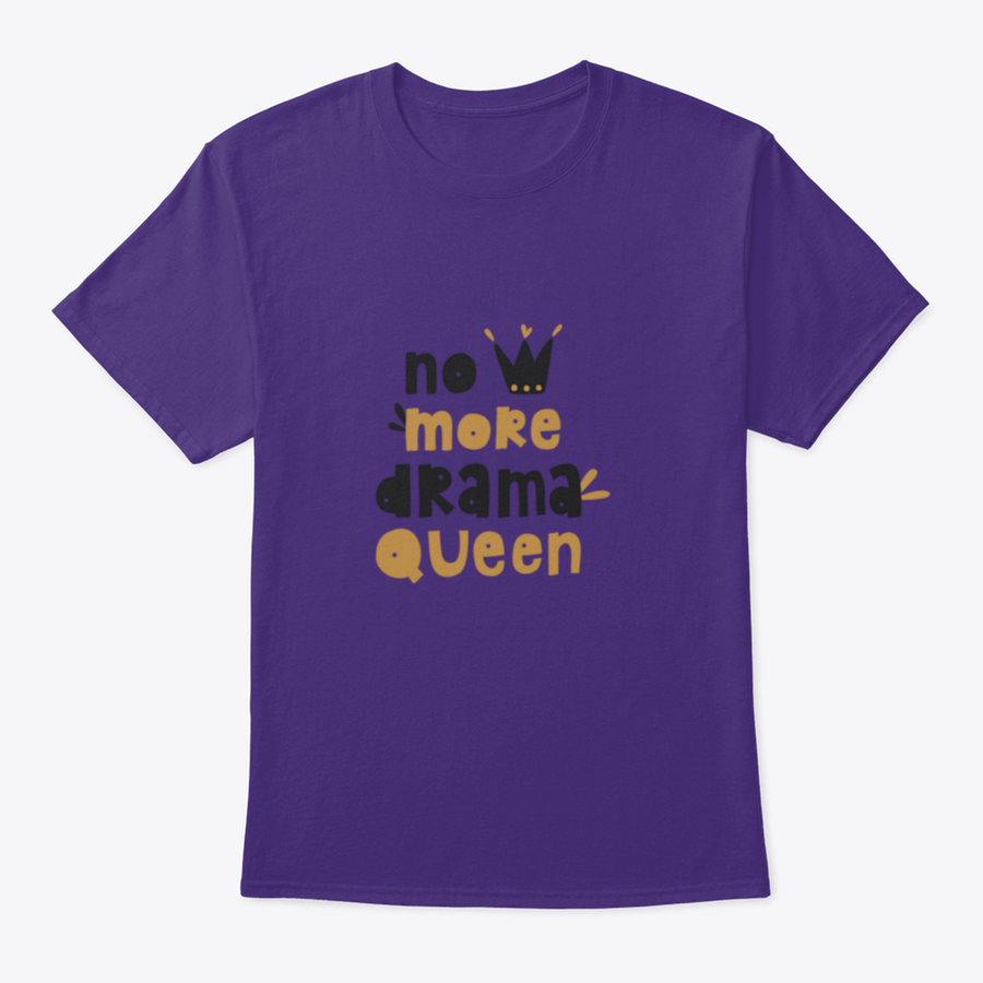 A stylish hand-drawn vector lettering design saying 'No More Drama Queen' on a cotton t-shirt, showcasing a fun and expressive style.
