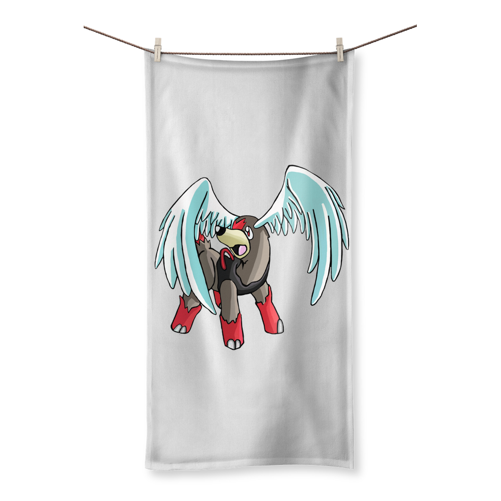 Nomais Sublimation All Over Towel showcasing vibrant prints on a polyester front and soft cotton back, available in various sizes.