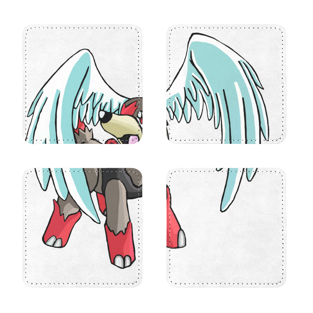 Pack of four Nomais Sublimation Coasters made of PU leather, featuring a white printable face and white stitching, available in square and round shapes.