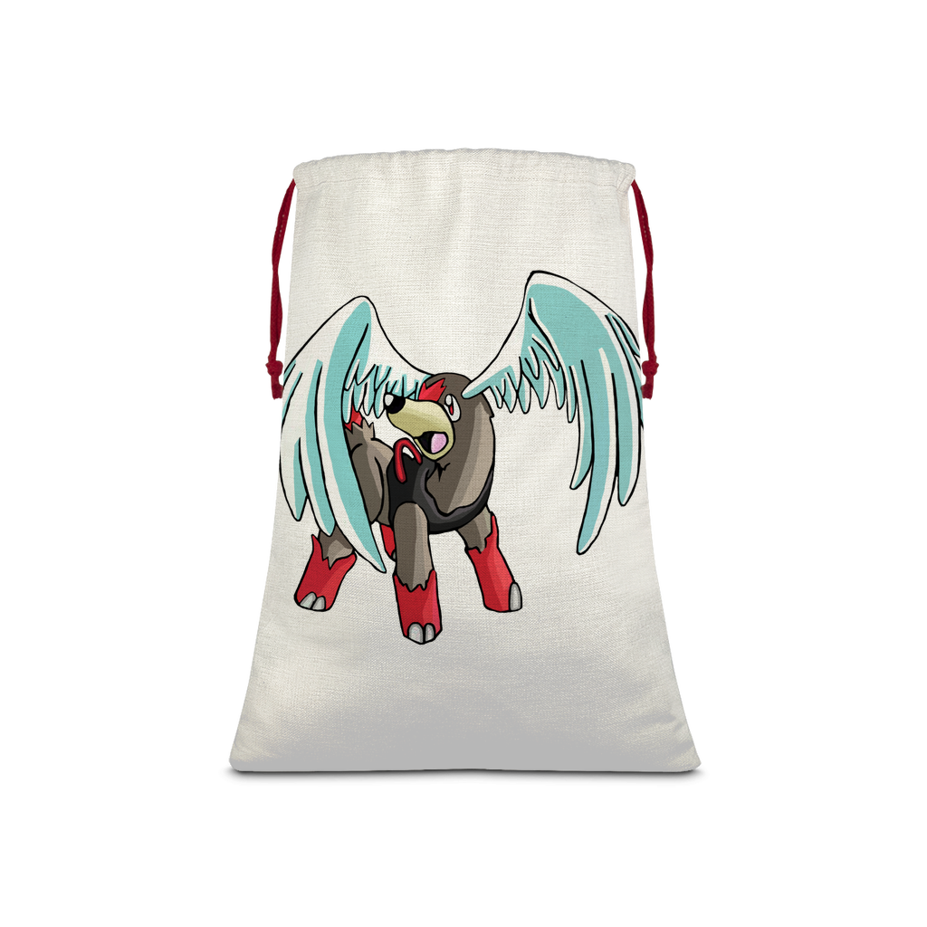 Nomais Sublimation Linen Drawstring Sack with red drawstring, showcasing its linen effect and eco-friendly print, ideal for Christmas gifts.