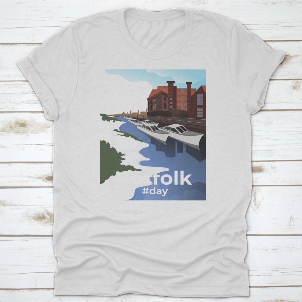 Norwich shirt featuring Norfolk Village illustration, showcasing vibrant colors and comfortable fabric.