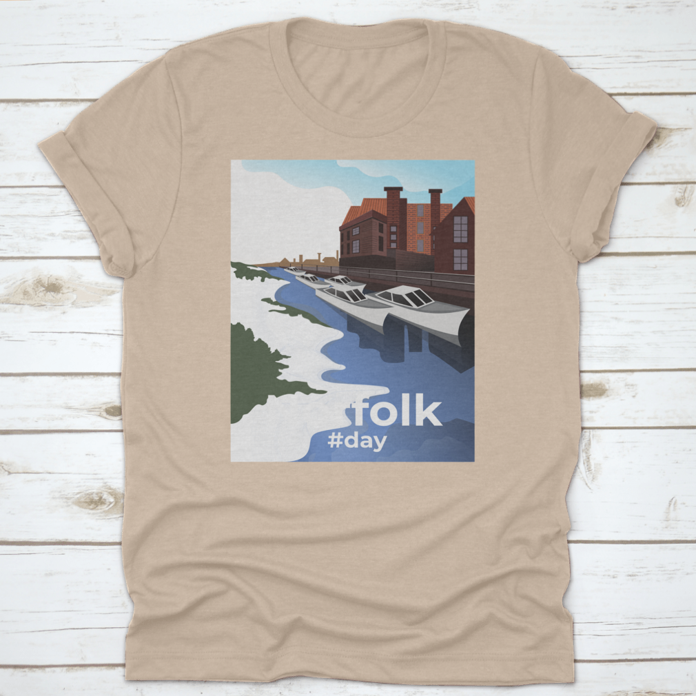 Norwich shirt featuring Norfolk Village illustration, showcasing vibrant colors and comfortable fabric.