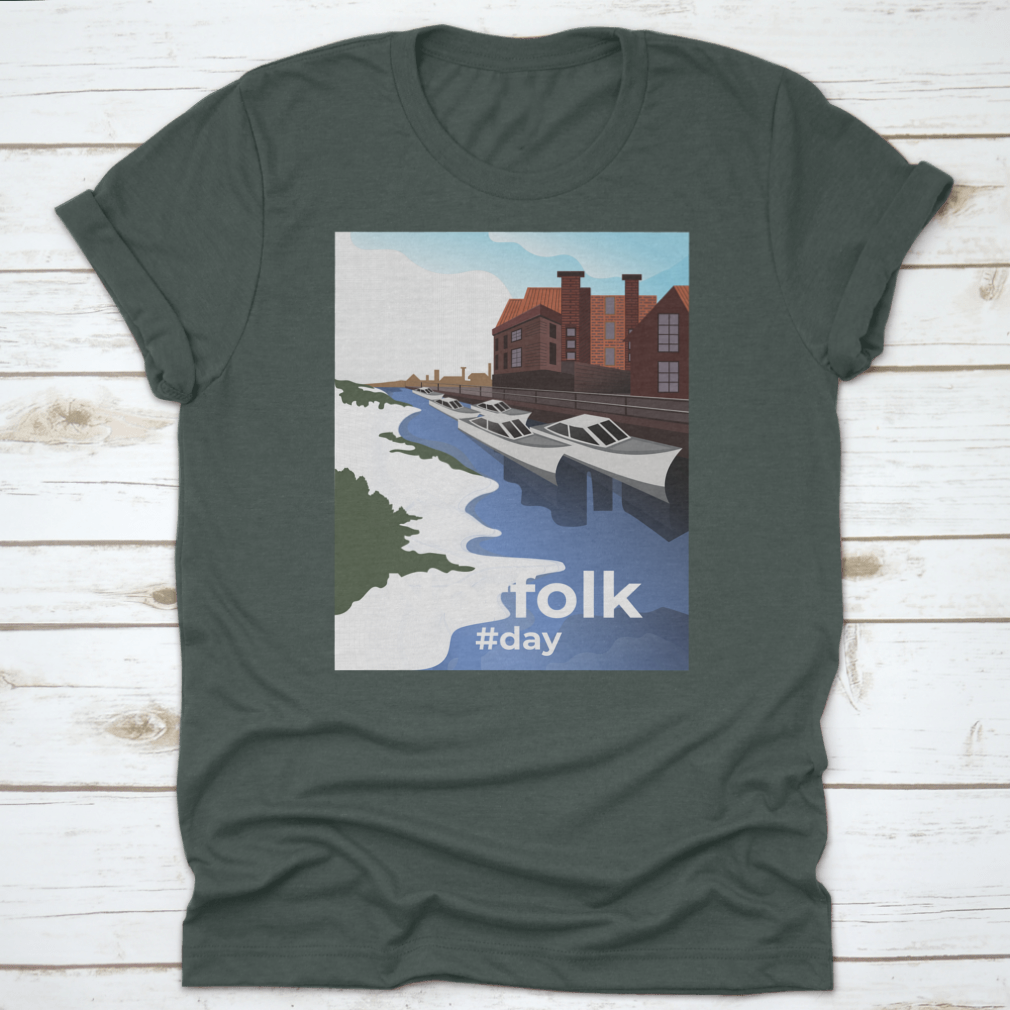 Norwich shirt featuring Norfolk Village illustration, showcasing vibrant colors and comfortable fabric.