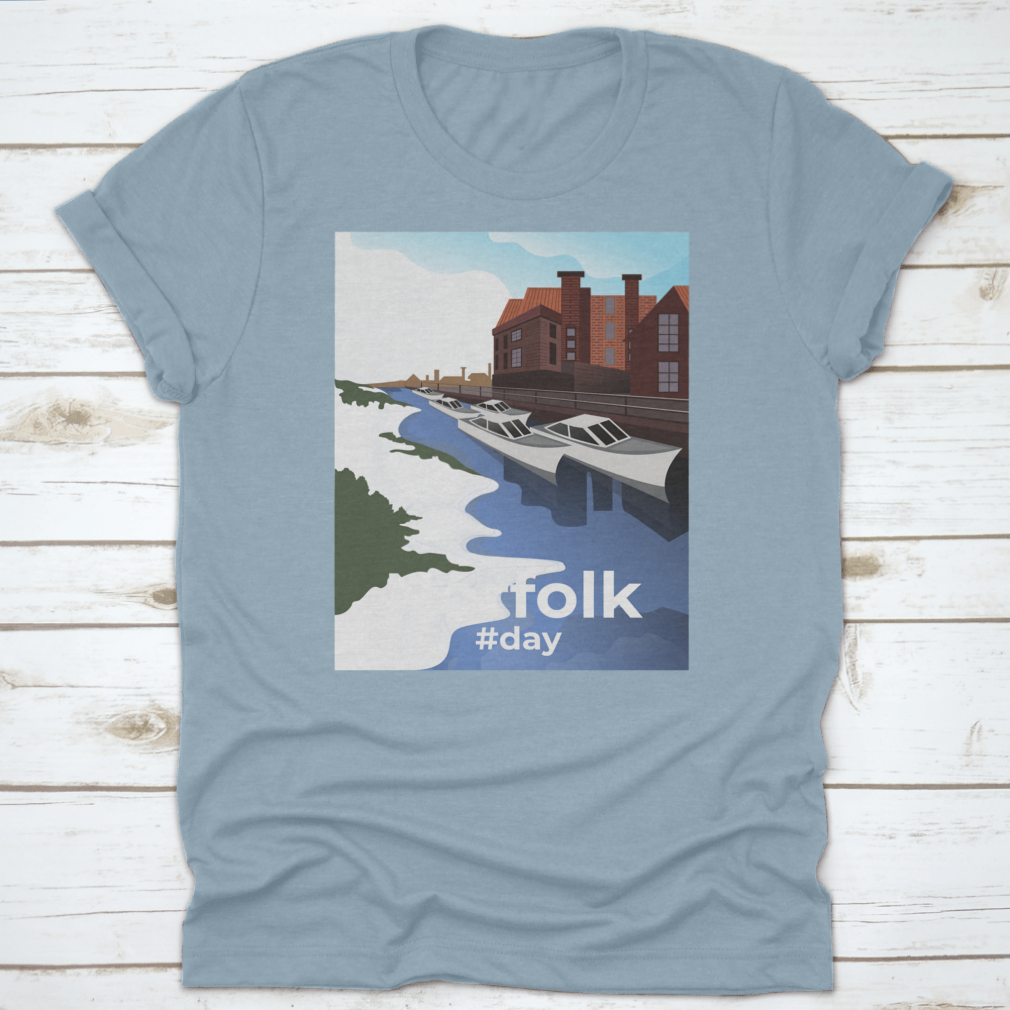 Norwich shirt featuring Norfolk Village illustration, showcasing vibrant colors and comfortable fabric.