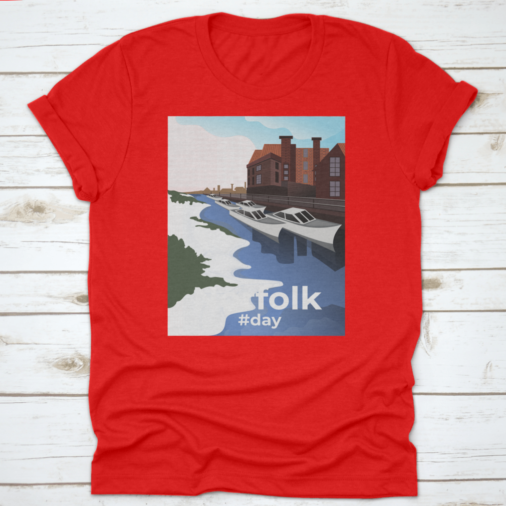 Norwich shirt featuring Norfolk Village illustration, showcasing vibrant colors and comfortable fabric.