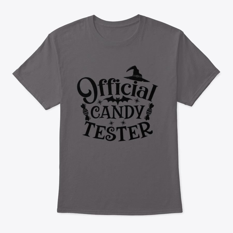 Official Candy Tester Vector Halloween T-Shirt featuring a fun design, made from 100% cotton for comfort.