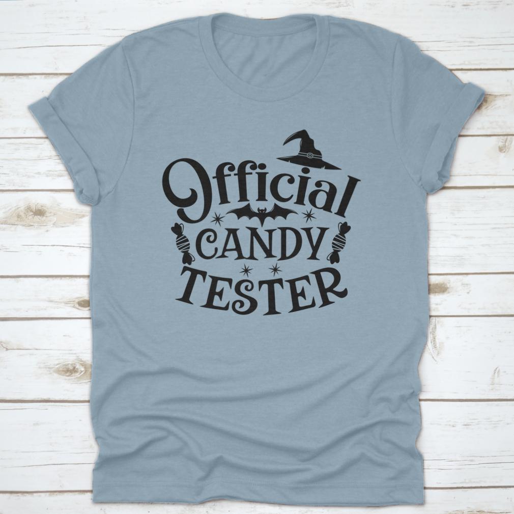 Official Candy Tester Vector Halloween T-Shirt featuring a fun design, made from 100% cotton for comfort.