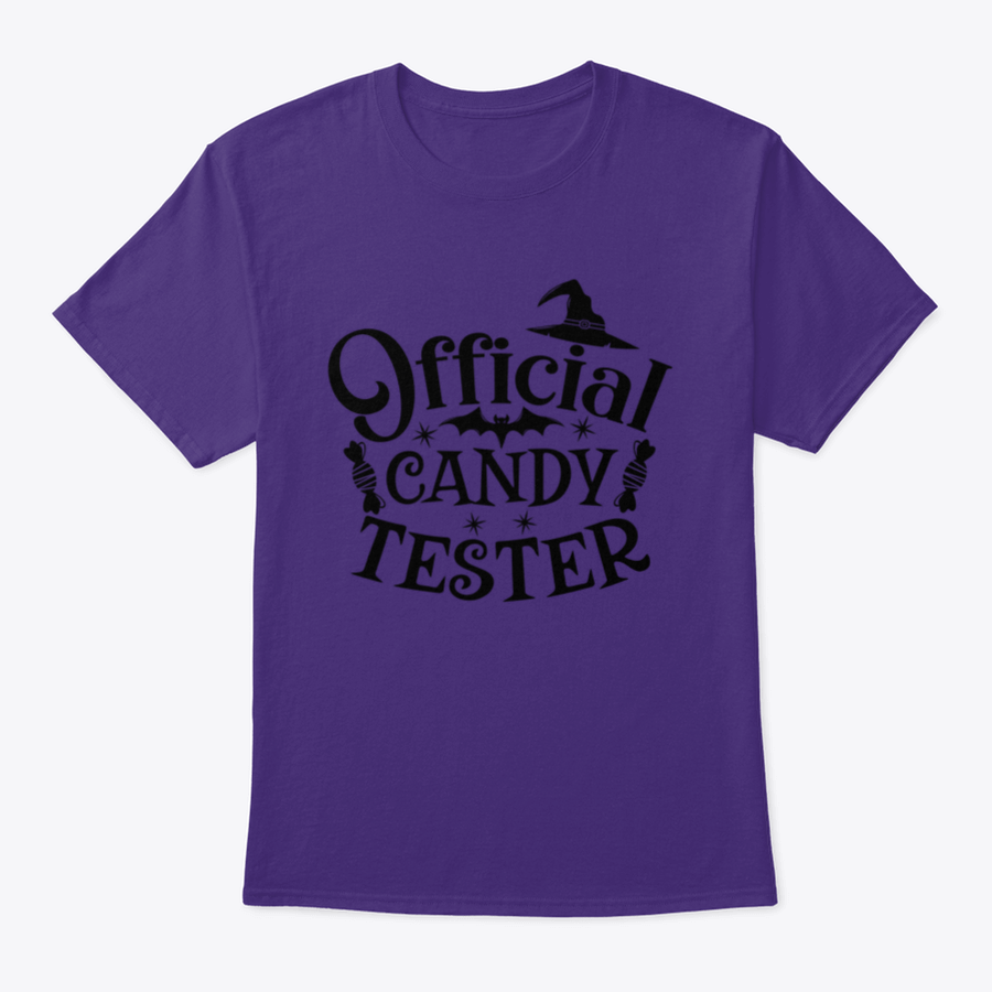 Official Candy Tester Vector Halloween T-Shirt featuring a fun design, made from 100% cotton for comfort.