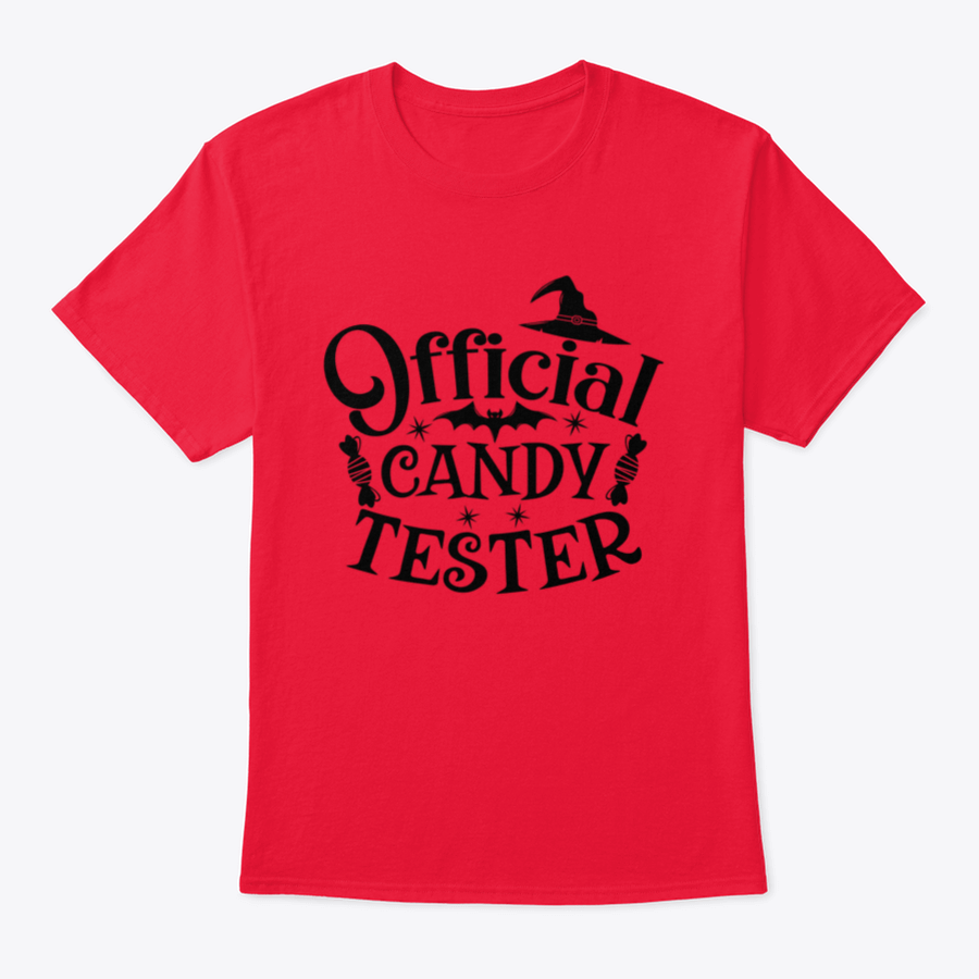 Official Candy Tester Vector Halloween T-Shirt featuring a fun design, made from 100% cotton for comfort.