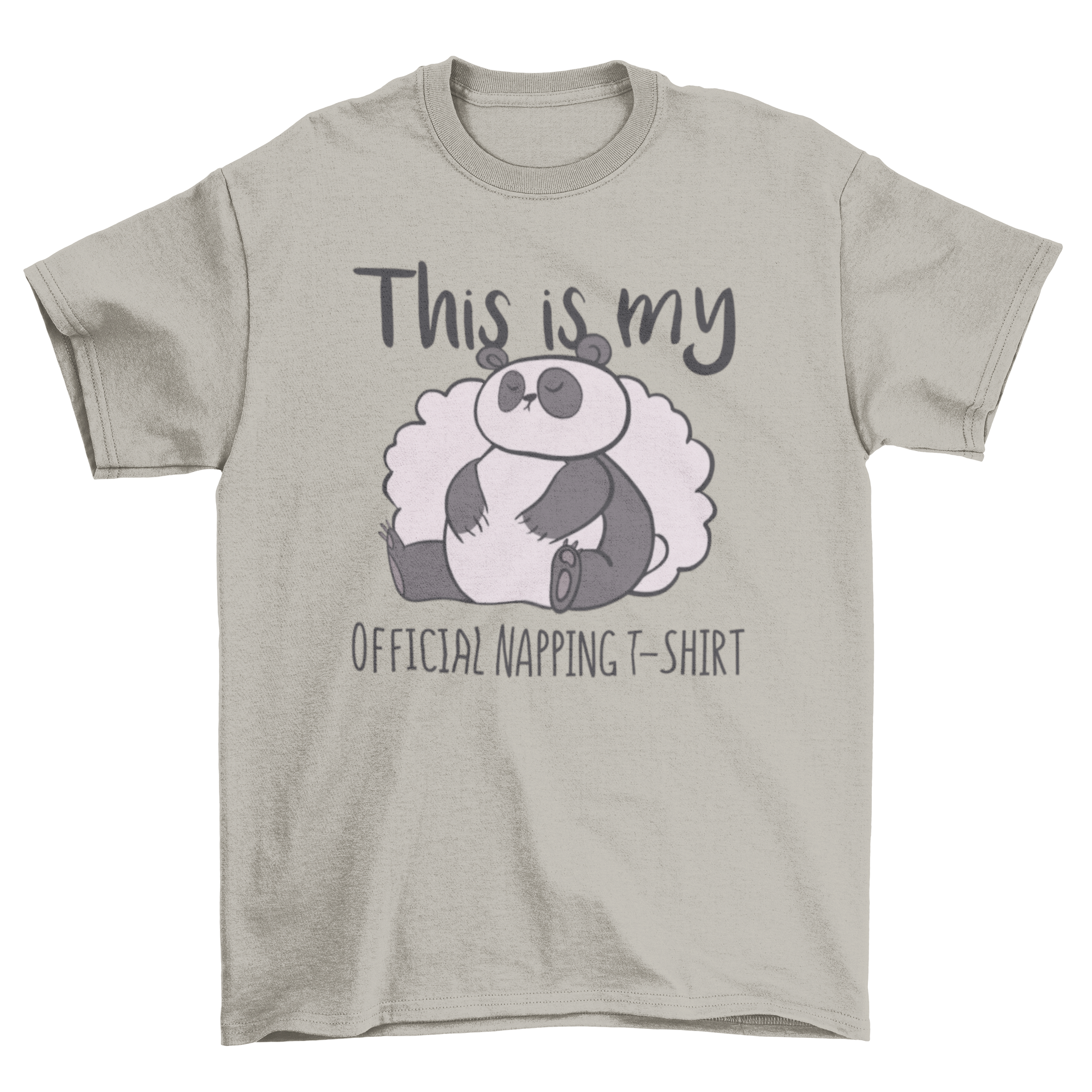 Official Napping Panda T-Shirt featuring a cute cartoon panda and a playful quote.
