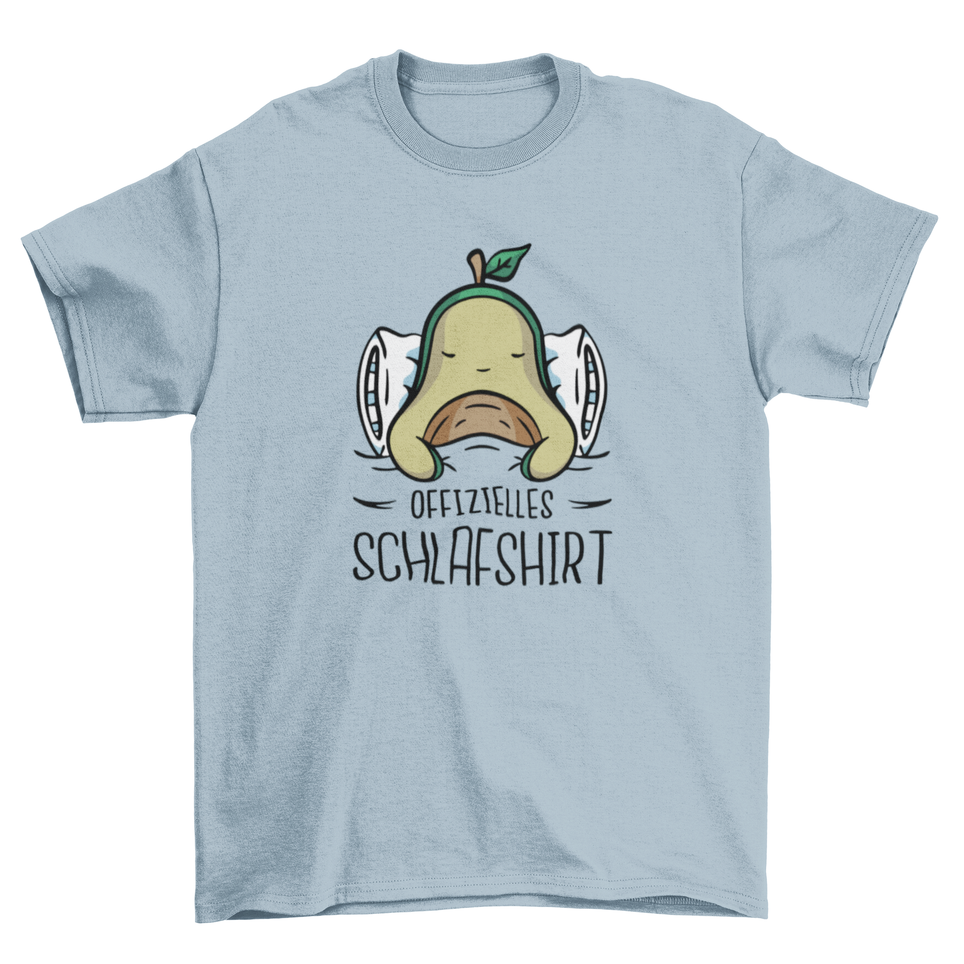 Official sleep shirt featuring a cute avocado character sleeping with a German quote.