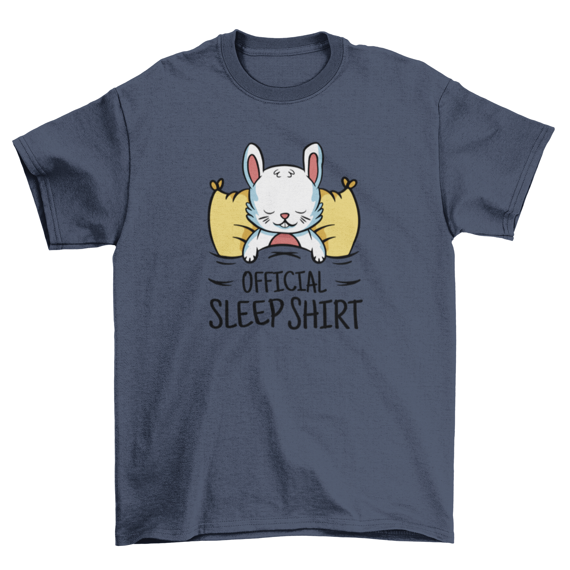 Official sleep shirt featuring a cute rabbit sleeping in a cozy bed design.