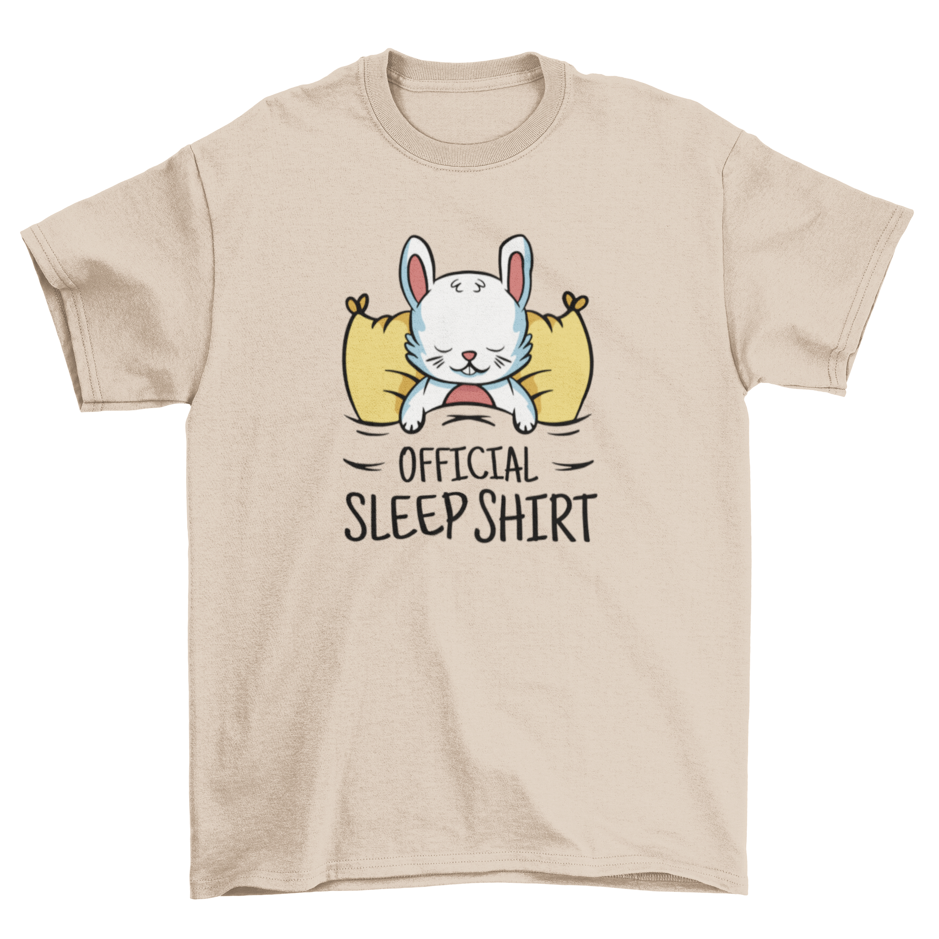 Official sleep shirt featuring a cute rabbit sleeping in a cozy bed design.