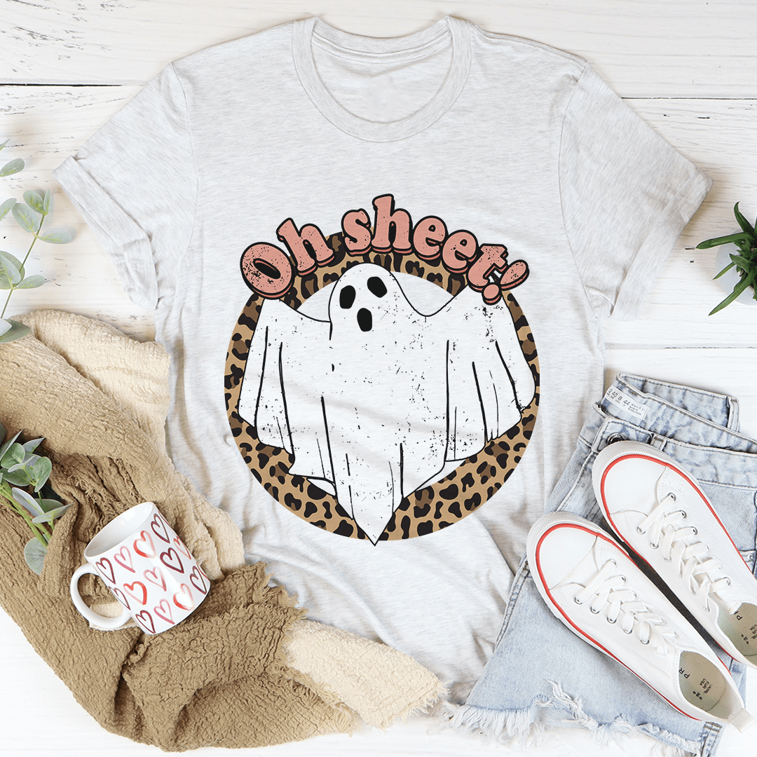 Oh Sheet Ghost Tee featuring a playful ghost design on a soft cotton fabric, perfect for Halloween celebrations.