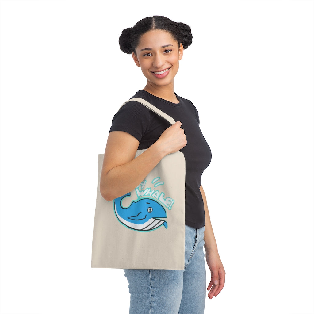 Oh Whale Canvas Tote Bag made of 100% cotton sheeting, featuring reinforced handles and a stylish whale design.