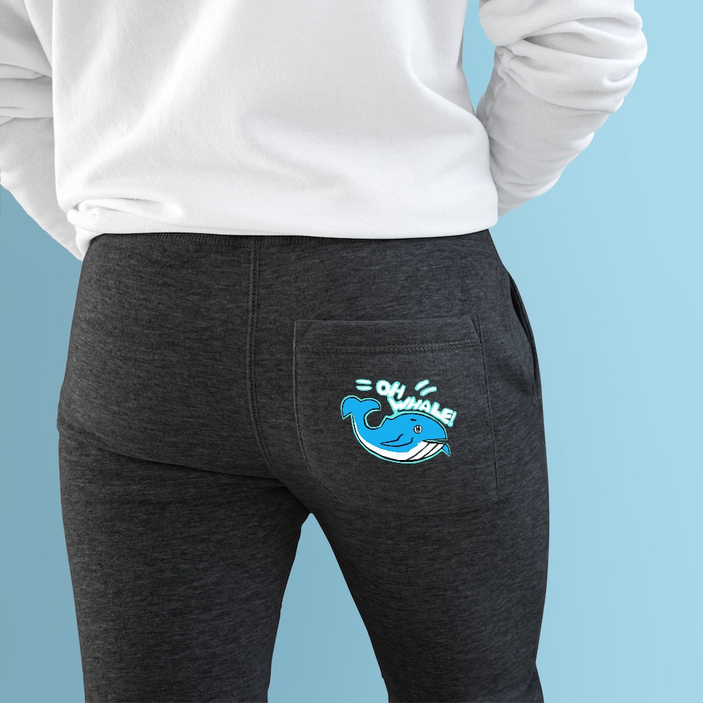 Oh Whale Premium Fleece Joggers in various colors with customizable back pocket and side pockets.