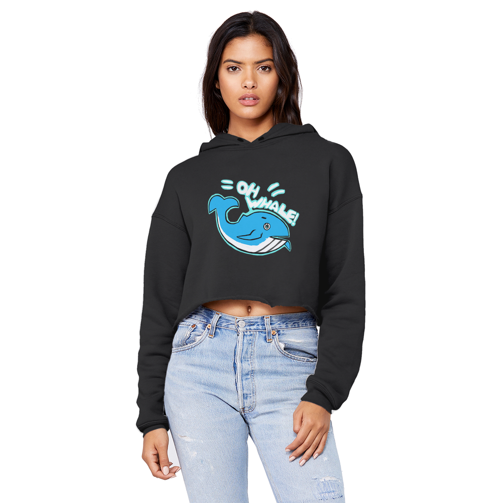Oh Whale Unisex Cropped Raw Edge Boyfriend Hoodie in various colors with a raw edge hem and double fabric hood.