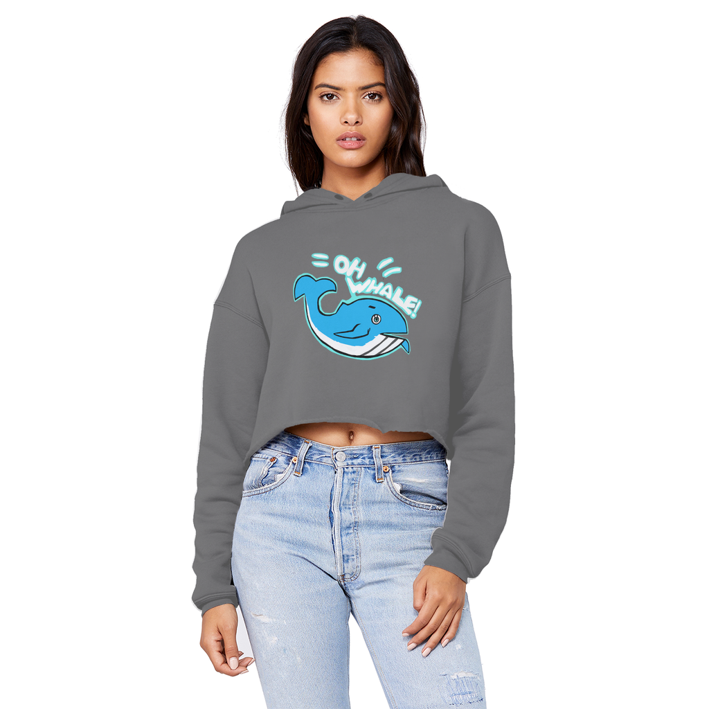 Oh Whale Unisex Cropped Raw Edge Boyfriend Hoodie in various colors with a raw edge hem and double fabric hood.