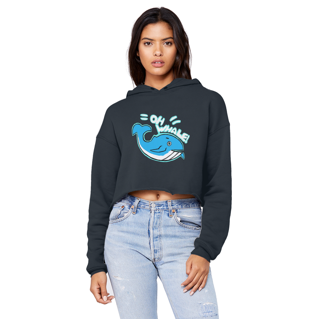 Oh Whale Unisex Cropped Raw Edge Boyfriend Hoodie in various colors with a raw edge hem and double fabric hood.