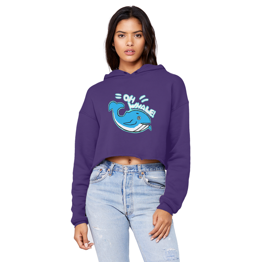 Oh Whale Unisex Cropped Raw Edge Boyfriend Hoodie in various colors with a raw edge hem and double fabric hood.