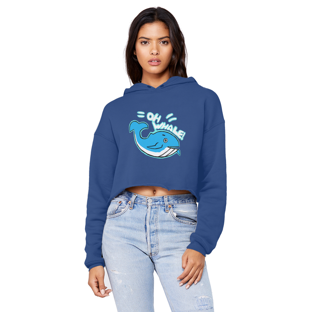 Oh Whale Unisex Cropped Raw Edge Boyfriend Hoodie in various colors with a raw edge hem and double fabric hood.
