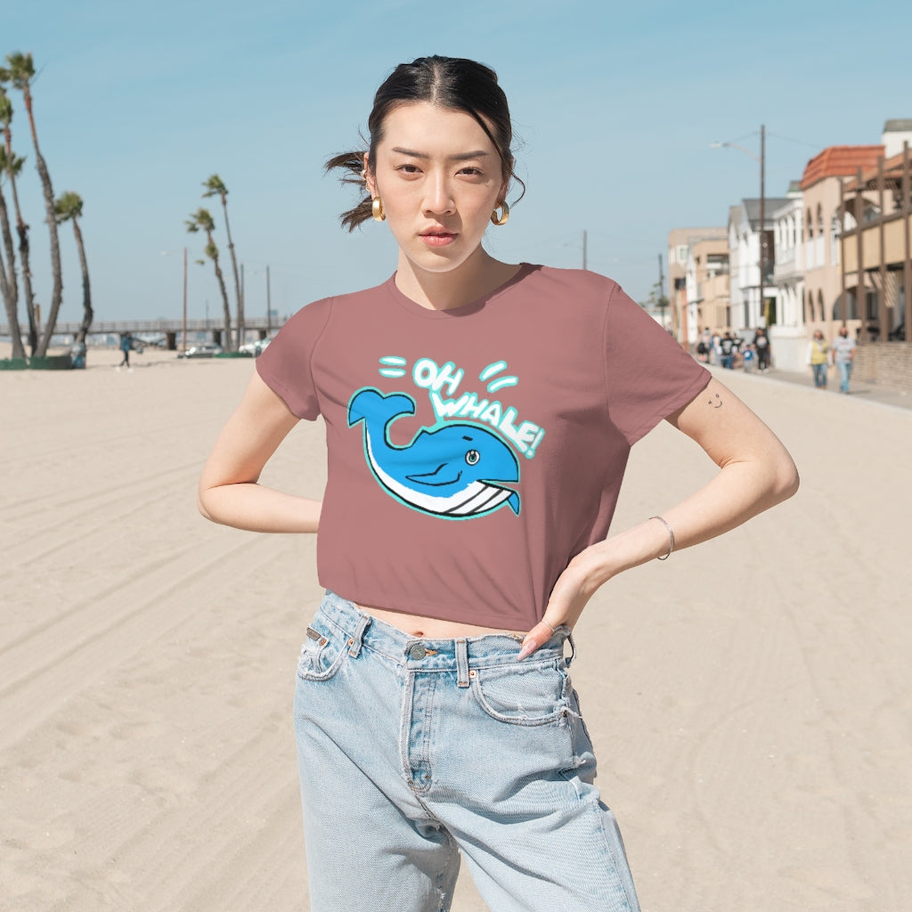 Oh Whale Women's Flowy Cropped Tee in various colors, showcasing its soft fabric and stylish design.