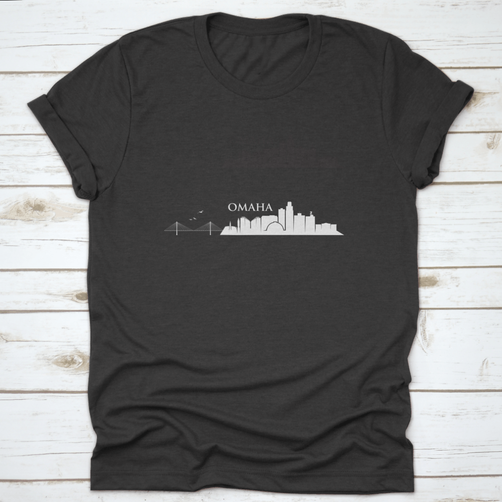 Omaha Skyline vector illustration trendy style t-shirt, showcasing a detailed skyline design on a comfortable cotton fabric.