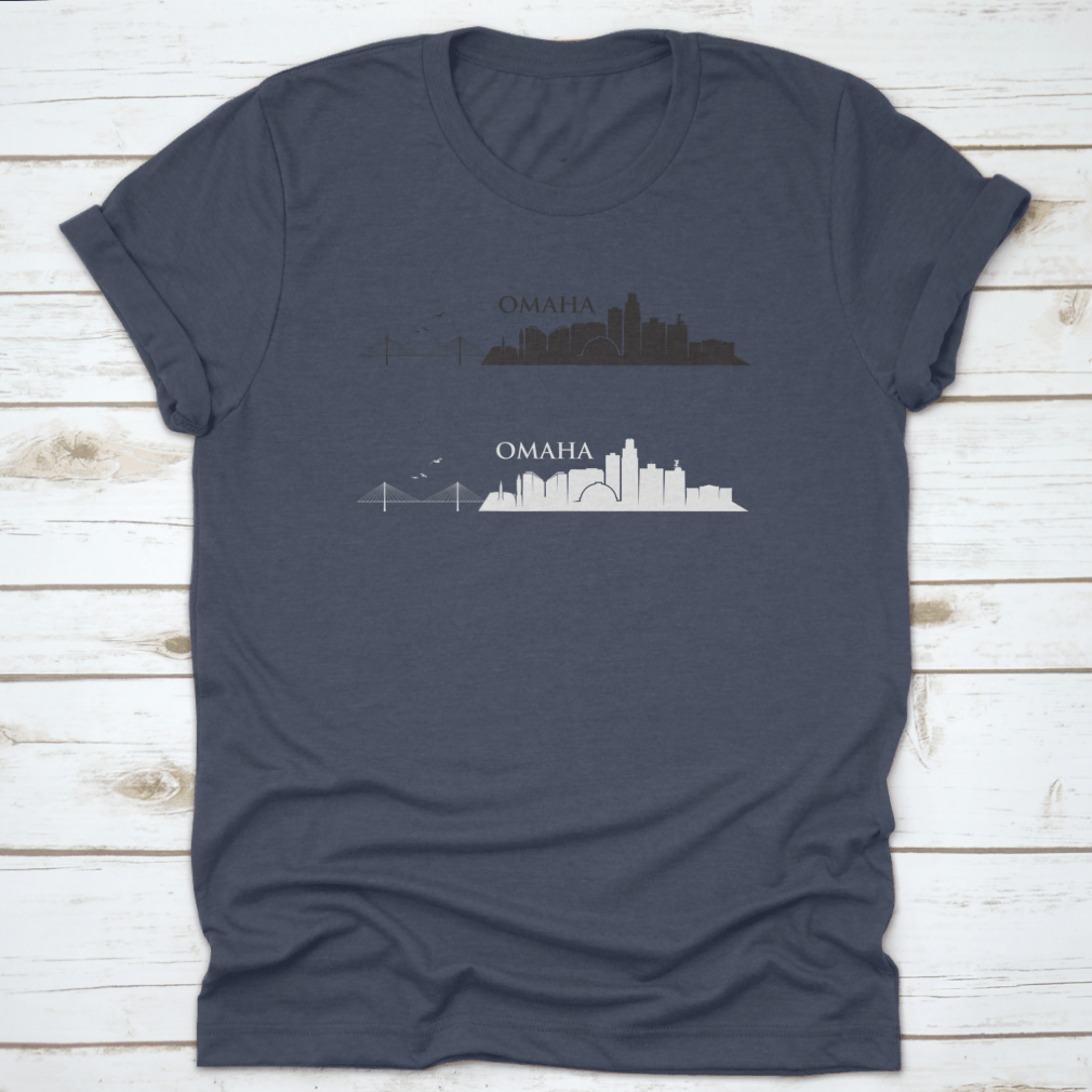 Omaha Skyline vector illustration trendy style t-shirt, showcasing a detailed skyline design on a comfortable cotton fabric.