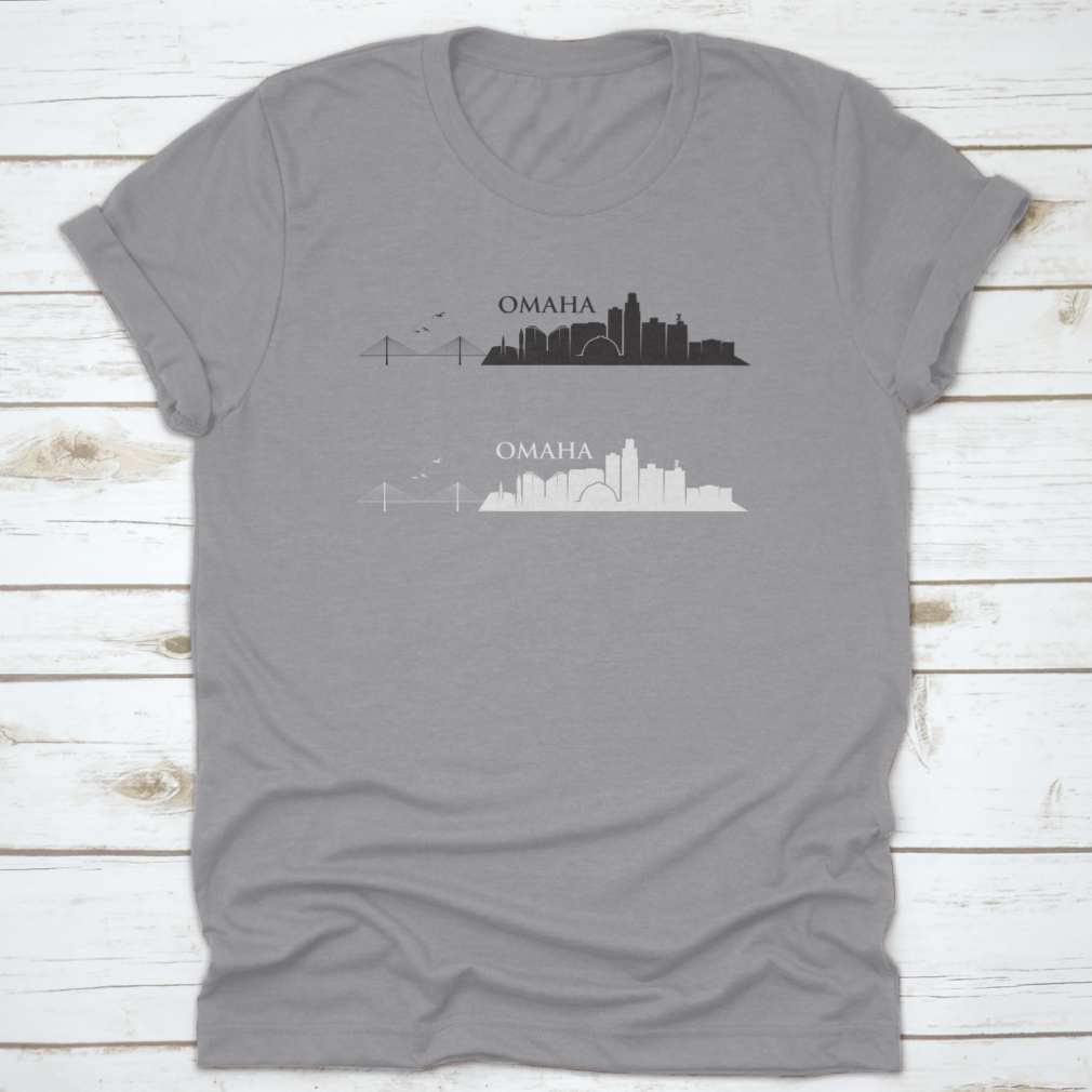 Omaha Skyline vector illustration trendy style t-shirt, showcasing a detailed skyline design on a comfortable cotton fabric.