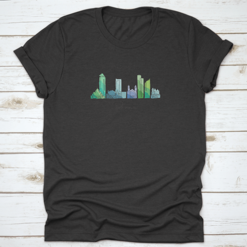 A minimalist continuous line drawing of the Phoenix City skyline, showcasing iconic buildings and structures in a stylish design.