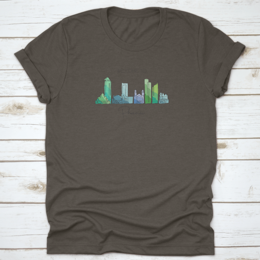 A minimalist continuous line drawing of the Phoenix City skyline, showcasing iconic buildings and structures in a stylish design.