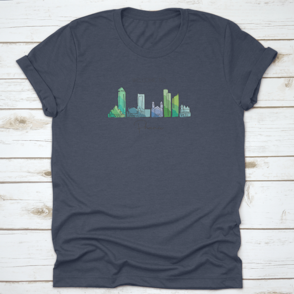 A minimalist continuous line drawing of the Phoenix City skyline, showcasing iconic buildings and structures in a stylish design.